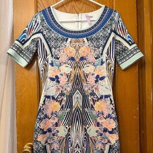 Ayla Multi-Color Fun Print Bodycon Mini Dress S Small